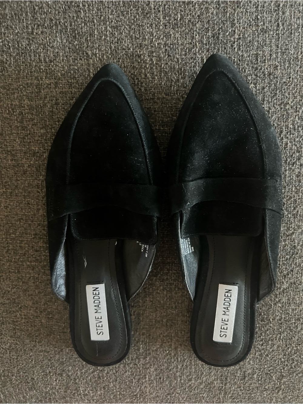 Steve Madden Black Suede Pointed-Toe Slip-On Loafers 7.5 M